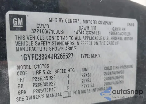 2009 Cadillac Escalade Platinum Edition from USA, damaged, VIN 1GYFC33249R266527